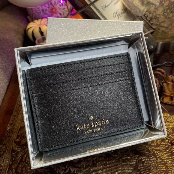 Authentic Kate Spade smooth glitter leather card case in box - Picture 1 of 7